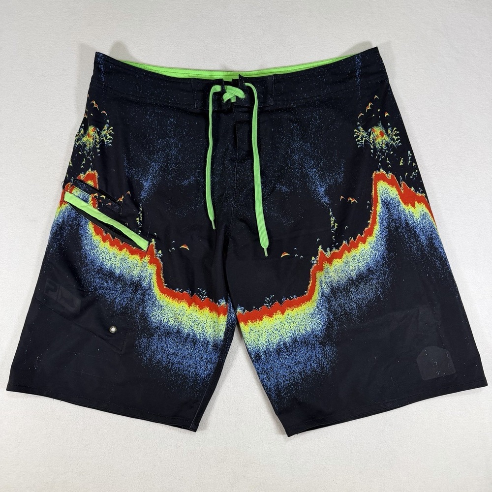 Pelagic 4 Tek Mens Swim Trunks Board Shorts Size 38 Black‎ Fish Finder